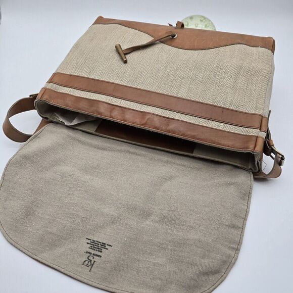Messenger Bag Brown Linen Leather Legal Breifcase Toggle Shoulder Kender Gear - Picture 11 of 16